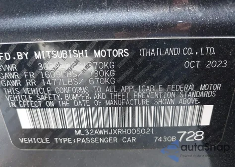 2024 Mitsubishi Mirage Black Edition из США, поврежденный, VIN ML32AWHJXRH005021